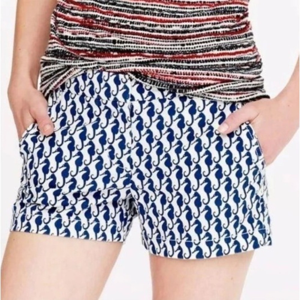 J.Crew Womens Navy‎ Blue Seahorse Print Stretch Side Zip Shorts Size 6 Nautical